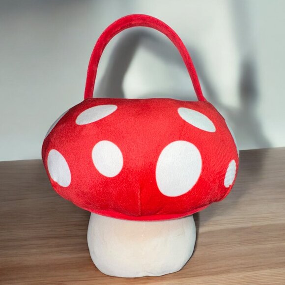 Mushroom Plush Gift Basket with Handle Spring Mother's Day Basket Red and White - Picture 2 of 7